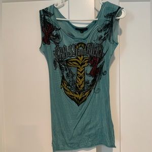 Buckle sleeveless rhinestone shirt